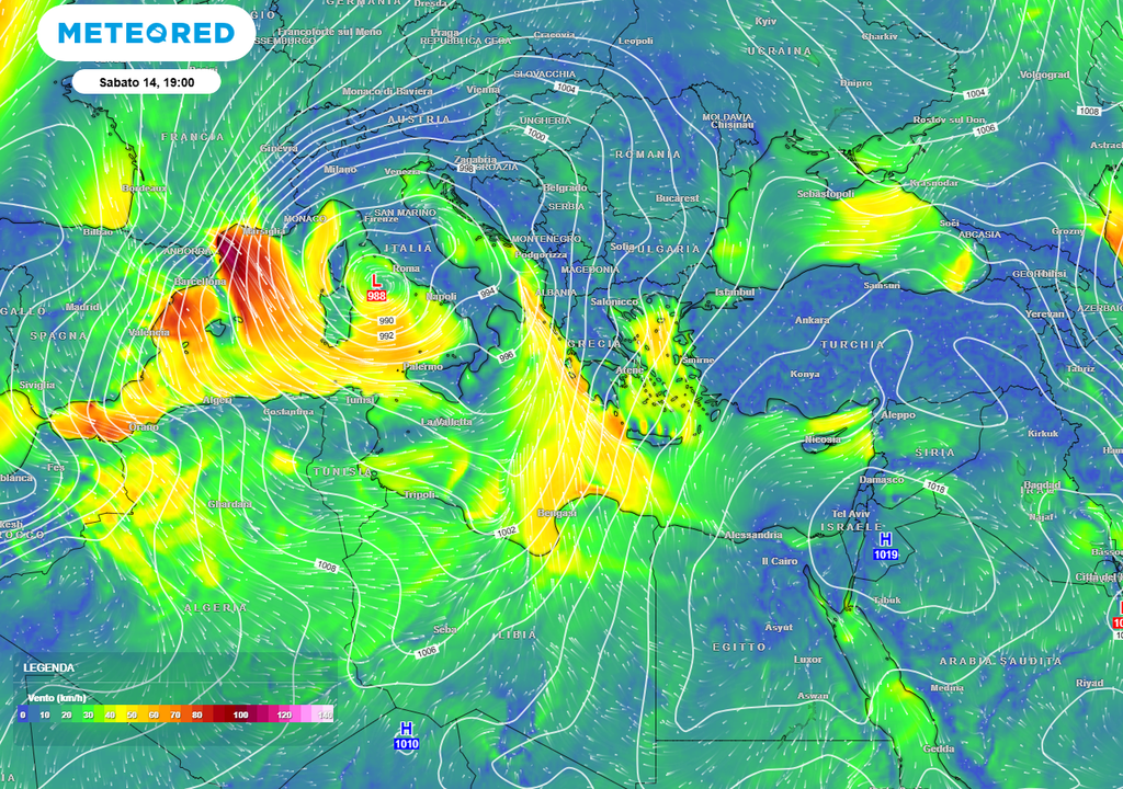 I forti venti di maestrale attesi nel fine settimana fra le Isole e le regioni del Sud Italia.