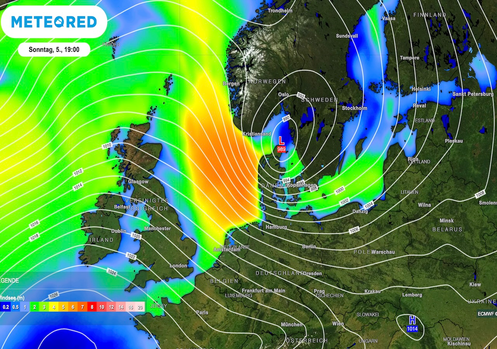 Karte, Windgeschwindigkeiten, Nordsee, Nonntagabend, Küste, Deutschen Bucht, starke Sturmböen Karte, Windgeschwindigkeiten, Nordsee, Nonntagabend, Küste, Deutschen Bucht, starke Sturmböen