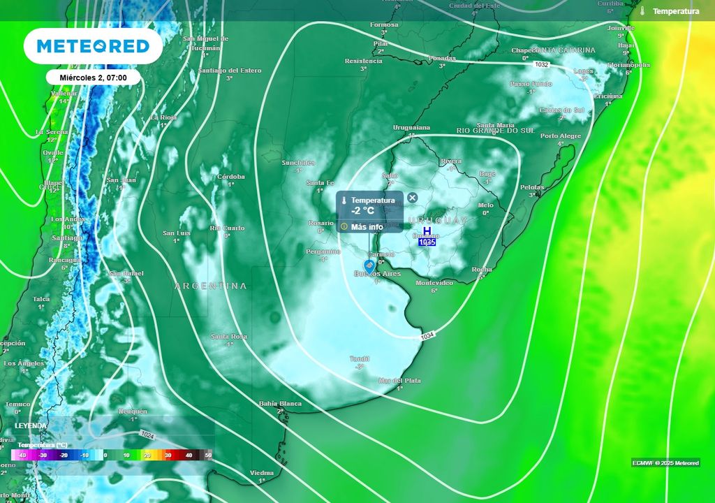 Temperaturas mínimas récord el día Miércoles 2/7/2025 a las 7 hs