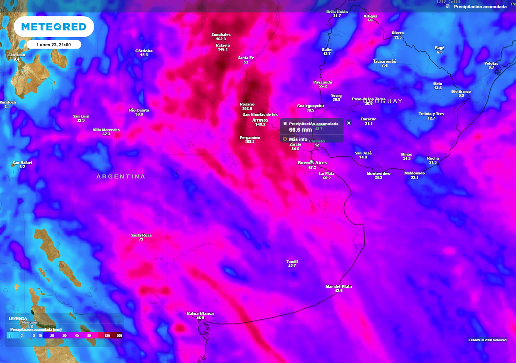 Se prevén lluvias significativas en el centro de Argentina en estos próximos días.