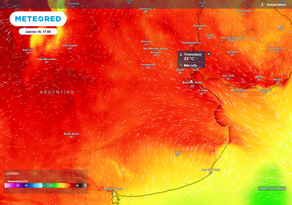 Temperatura Jueves 18 de diciembre 17 h.