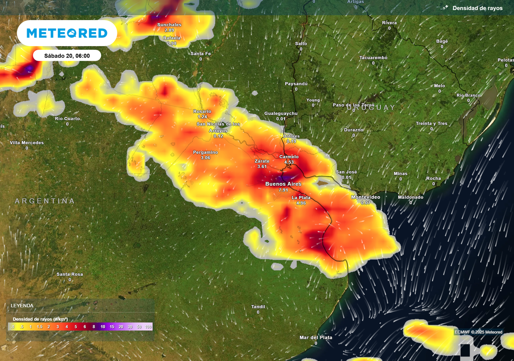 Densidad de rayos Sábado 20 de diciembre 6 h.