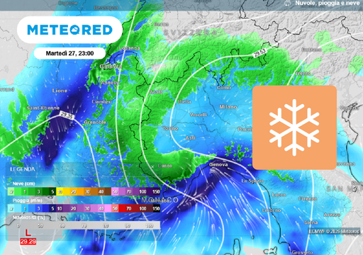 C'&egrave; la conferma: neve in pianura da stasera in Piemonte, fino a 15 cm su Cuneese e Astigiano entro mercoled&igrave;