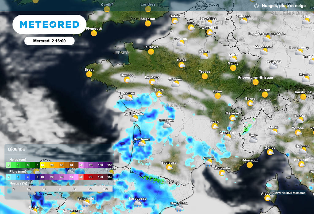 Temps plus perturbé ce mercredi 2 avril sur les régions situées au sud de la Loire.