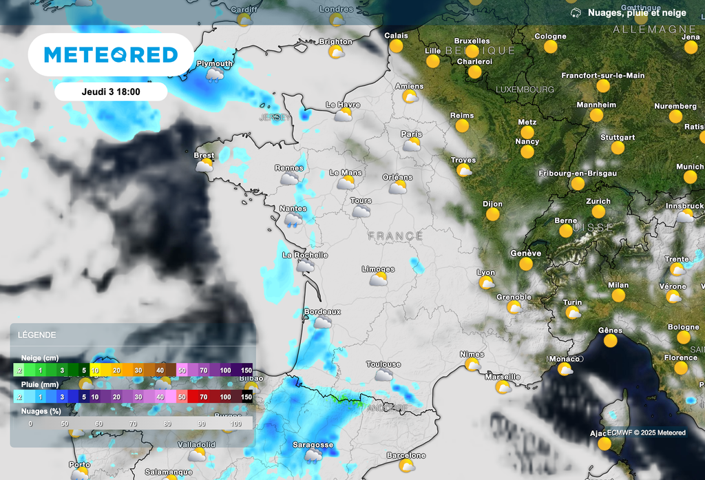 Quelques ondées près de l'Atlantique jeudi.