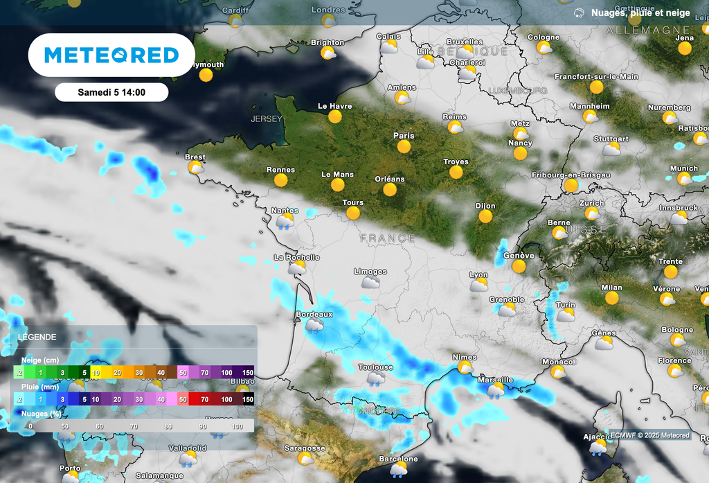 Quelques averses à nouveau attendues dans le sud du pays samedi après-midi.