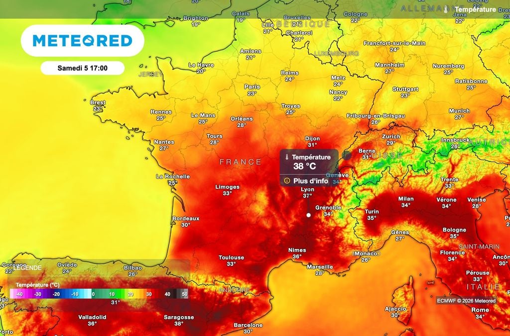 Températures prévues samedi après-midi.