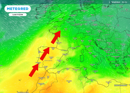 &Ccedil;a n'en finit plus ! La France touch&eacute;e par une invasion d'air subtropical qui atteindra la mer du Nord lundi 14