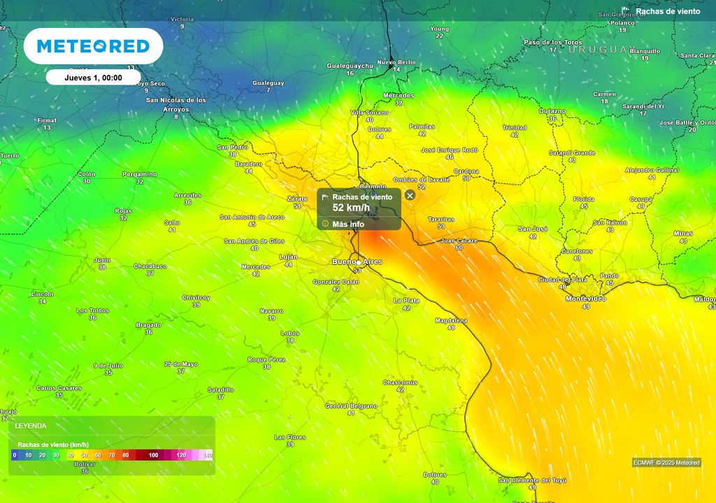 Ráfagas de viento Jueves 1 de diciembre a las 0 h