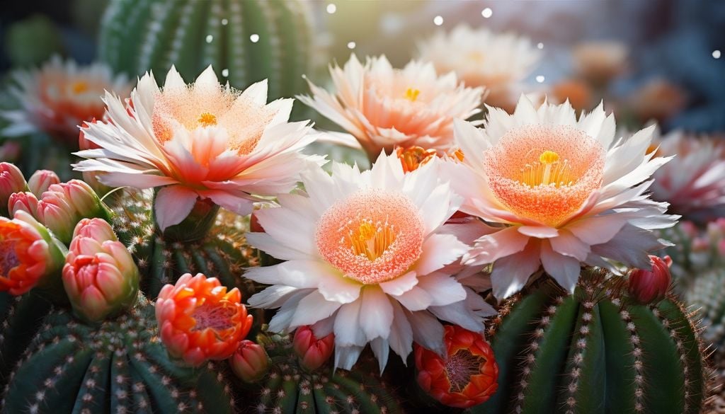 plantas Los cactus en flor transforman un rincón soleado en un paisaje lleno de vida y color.