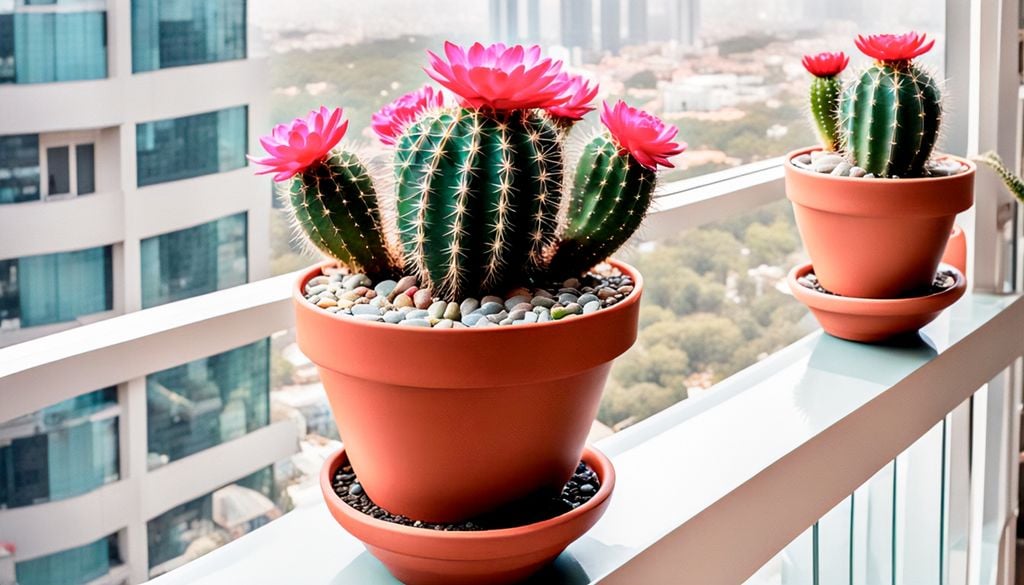 plantas Sumar cactus con flor es una forma sencilla de agregar color y textura en interiores luminosos.
