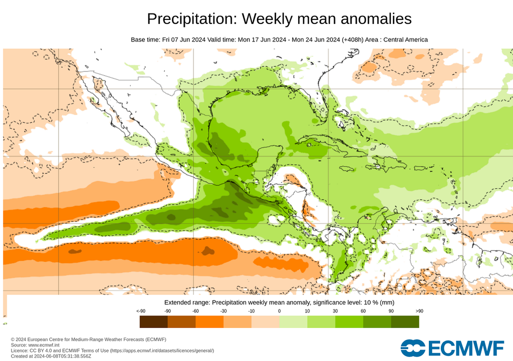 Anomalía de precipitaciones semanales