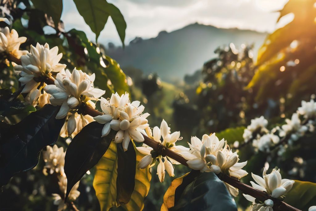 café, flores, chuvas