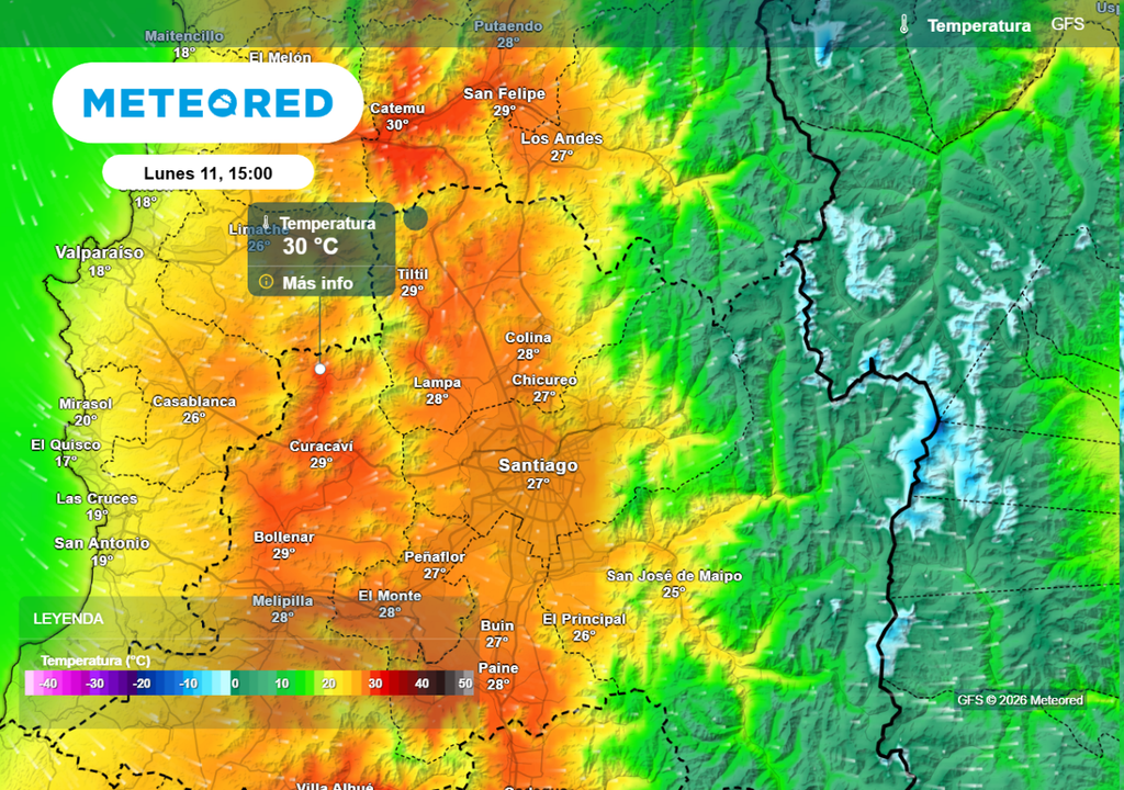 Un cambio drástico en la RM: modelo GFS prevé cerca de 30 °C este lunes.