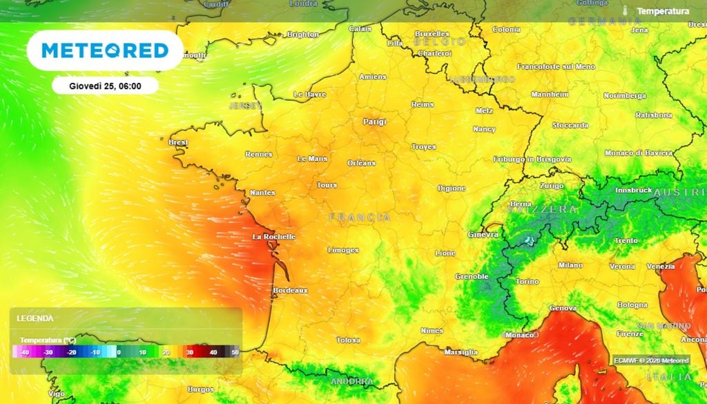 Le temperature minime previste per la prossima notte in Francia saranno sempre molto elevate, con notti diffusamente tropicali, cioè con minime sopra i 20°C.