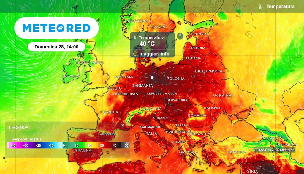 L'est della Germania potrebbe letteralmente bollire domenica, con punte comprese tra 40 e 42 °C.
