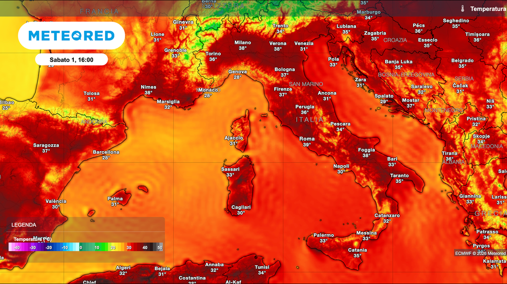 Weekend rovente al Cerntro-Nord, non si escludono punte di 42° C Temperature previste sabato 1 agosto alle ore 16