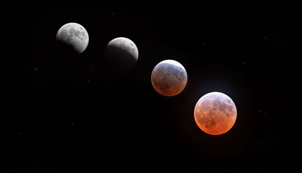 En un eclipse de Luna, el satélite entra en la umbra y posteriormente en la penumbra de la Tierra.