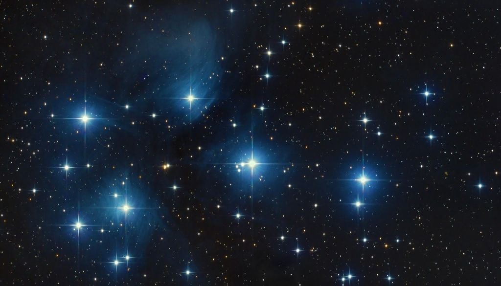 El cúmulo abierto de estrellas de las Pléyades también es una joya del cielo invernal.