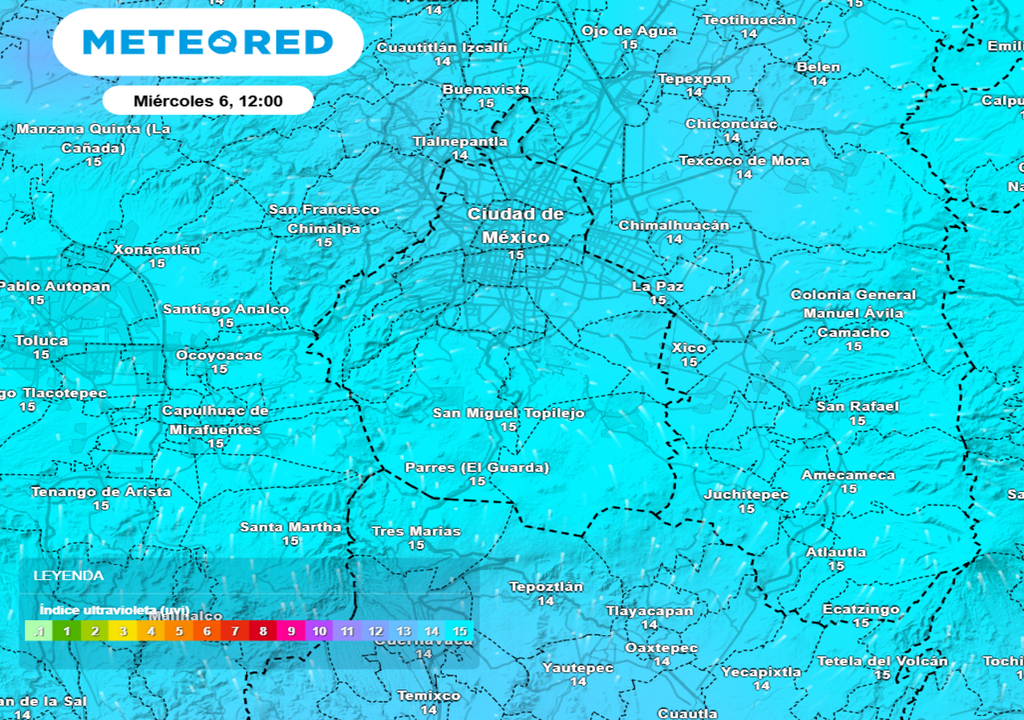 Altos niveles de radiación ultravioleta entre el final de la mañana y las primeras horas de la tarde.