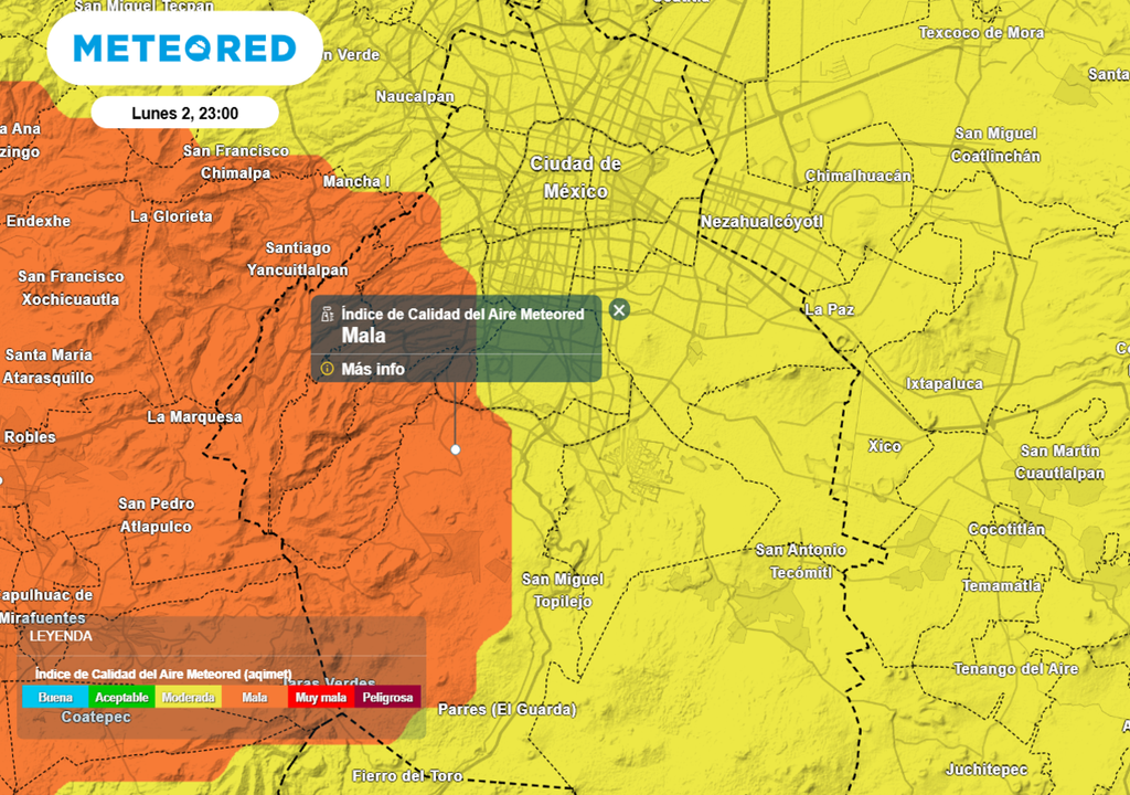 Durante la semana la calidad del aire llegará a ser mala en las alcaldías del norte y poniente de la Ciudad de México.