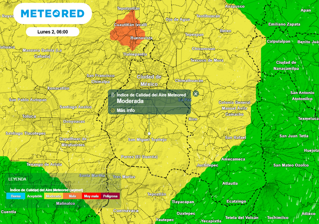 La calidad del aire llegará a ser mala en las alcaldías del norte de la ciudad entre el final de la noche y la madrugada.