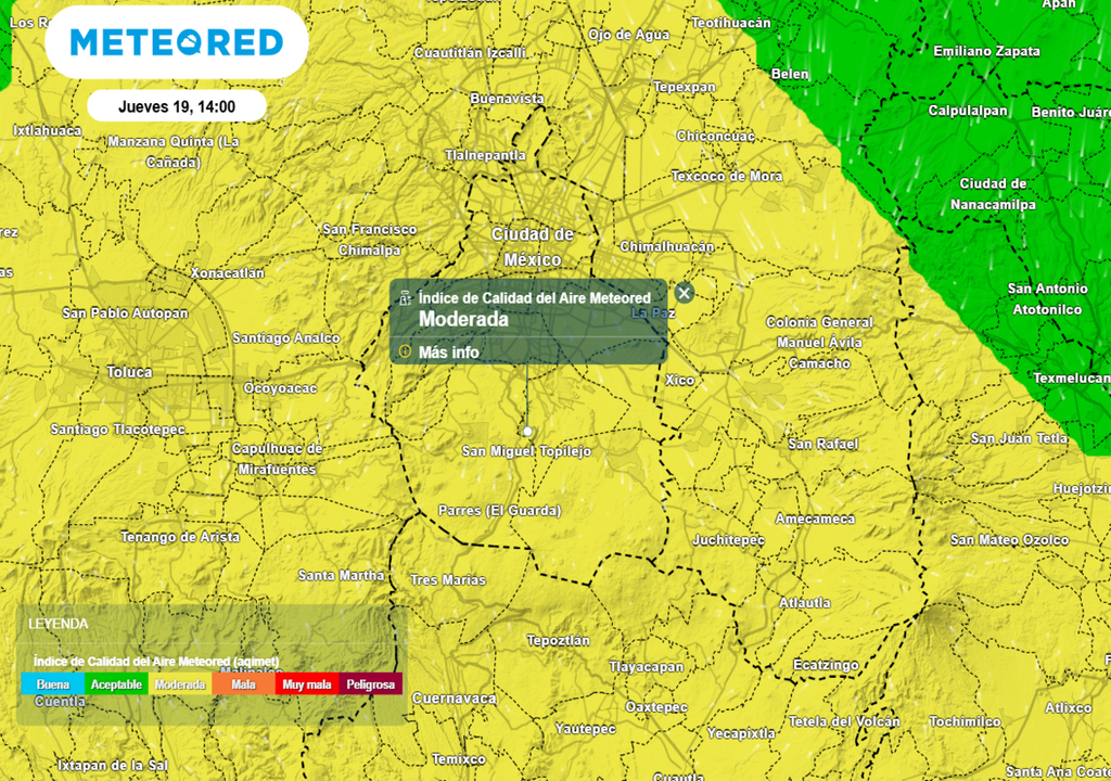 Durante la semana dominará la calidad del aire moderada en gran parte de la capital en el horario entre la tarde y la madrugada.