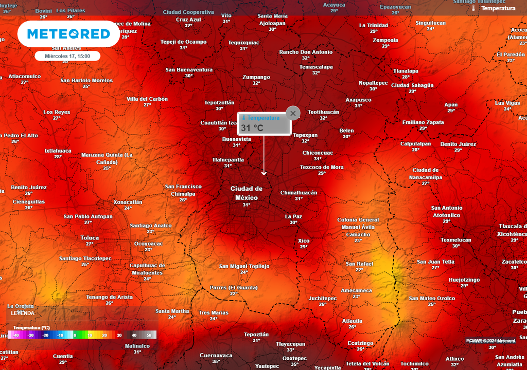 Temperaturas en grados Celsius sobre el Valle de México Temperaturas en grados Celsius sobre el Valle de México