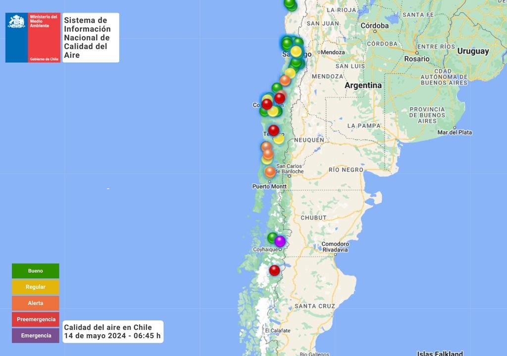 Calidad del aire en algunas estaciones de Chile
