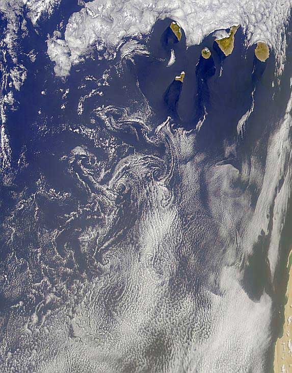 Calle De Remolinos O Vórtices De Von Karman: Fenómenos Atmosféricos Nubosos A Sotavento De Islas (I - A) Calle De Remolinos O Vórtices De Von Karman: Fenómenos Atmosféricos Nubosos A Sotavento De Islas (I - A)
