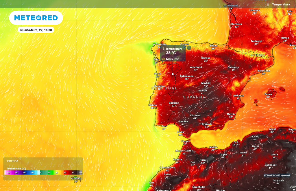 Amanhã, 22 de julho, muitas zonas do interior de Portugal continental irão registar, em média, uma subida entre 2 e 3 ºC na temperatura máxima face ao dia de hoje.