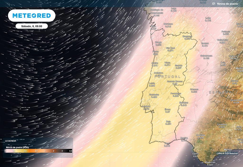 Uma pluma de poeiras do Saara irá "invadir" a Península Ibérica dentro de poucos dias. Portugal continental estará exposto a esta intrusão de partículas especialmente durante os dias de sexta e sábado, 7 e 8 de agosto.