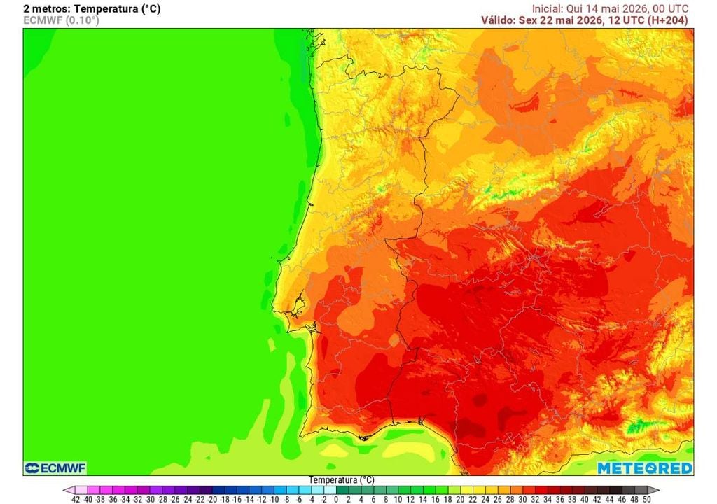 Temperatura Entre quarta e sábado, o modelo europeu prevê temperaturas acima dos 30 ºC no Algarve, Alentejo, interior Centro e vale do Douro, naquele que poderá ser o primeiro episódio de calor mais significativo da estação.