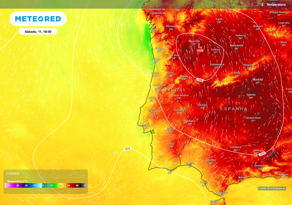 O contraste térmico entre o litoral e o interior será evidente durante a tarde de sábado, com os valores mais elevados a registarem-se no Nordeste Transmontano e Beira Interior.