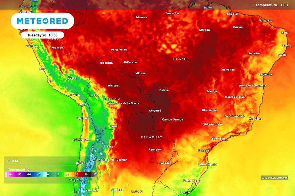 Calor intenso domina o Centro-Oeste, com temperaturas próximas de 40°C em áreas de Mato Grosso.