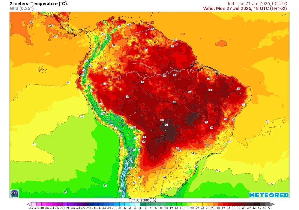 Previsão de temperaturas na próxima segunda-feira durante a tarde. Previsão de temperaturas na próxima segunda-feira durante a tarde mostra que regiões grandes do Centro-Oeste podem registrar temperaturas acima dos 40°C, como MS, MT e GO.