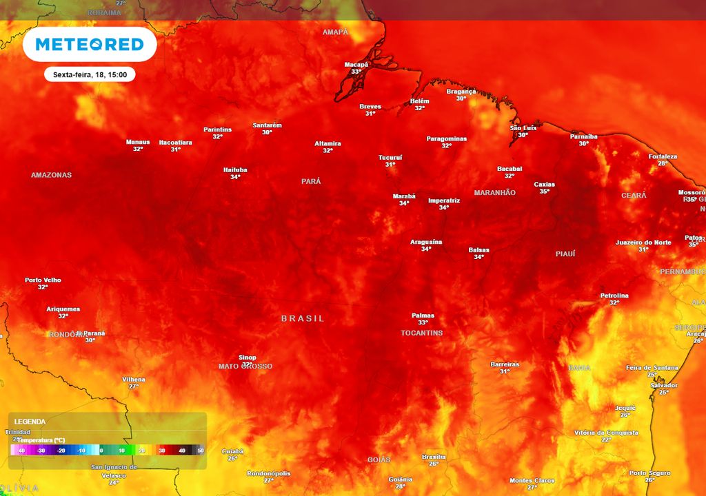 Mapa de temperaturas máximas nesta sexta-feira. Mapa de temperaturas máximas nesta sexta-feira.