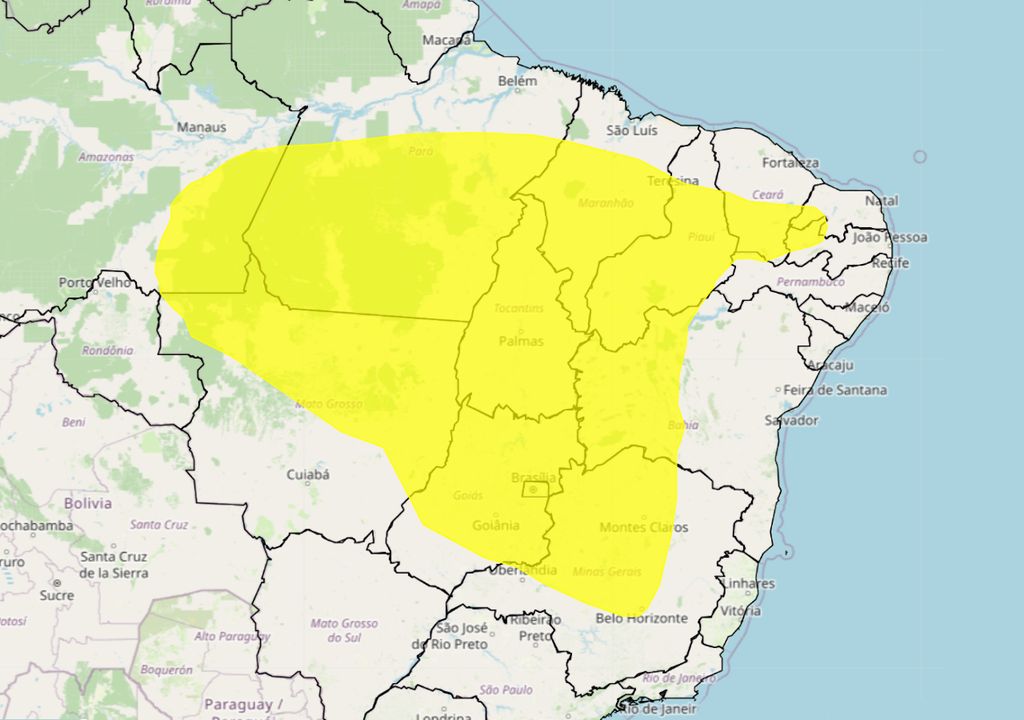 Mapa de abrangência do alerta do INMET relativo à baixa umidade do ar. Mapa de abrangência do alerta do INMET relativo à baixa umidade do ar.