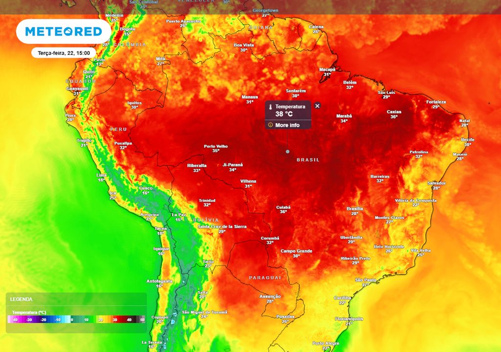 Previsão de temperaturas máximas na próxima terça-feira. Previsão de temperaturas máximas na próxima terça-feira.