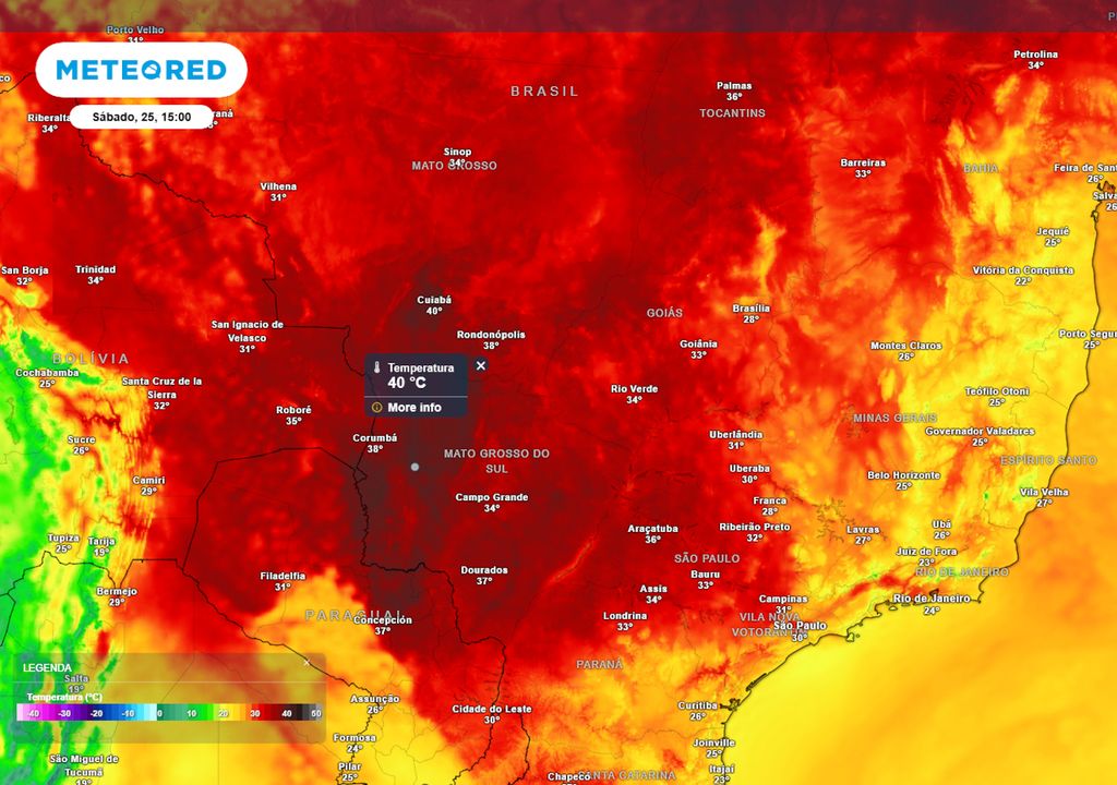 Previsão de temperaturas máximas no sábado.