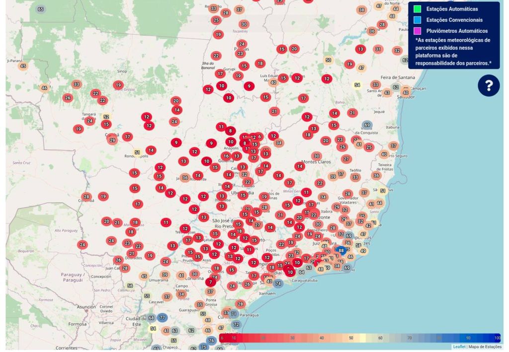 Umidade relativa do ar mínima registrada na tarde de ontem (30) nas estações oficiais do INMET. Umidade relativa do ar mínima registrada na tarde de ontem (30) nas estações oficiais do INMET.
