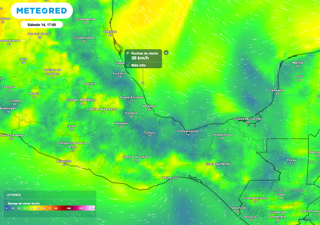 Los vientos serán ligeros a moderados, provenientes del este y sureste, con velocidades entre 15 y 29 km/h
