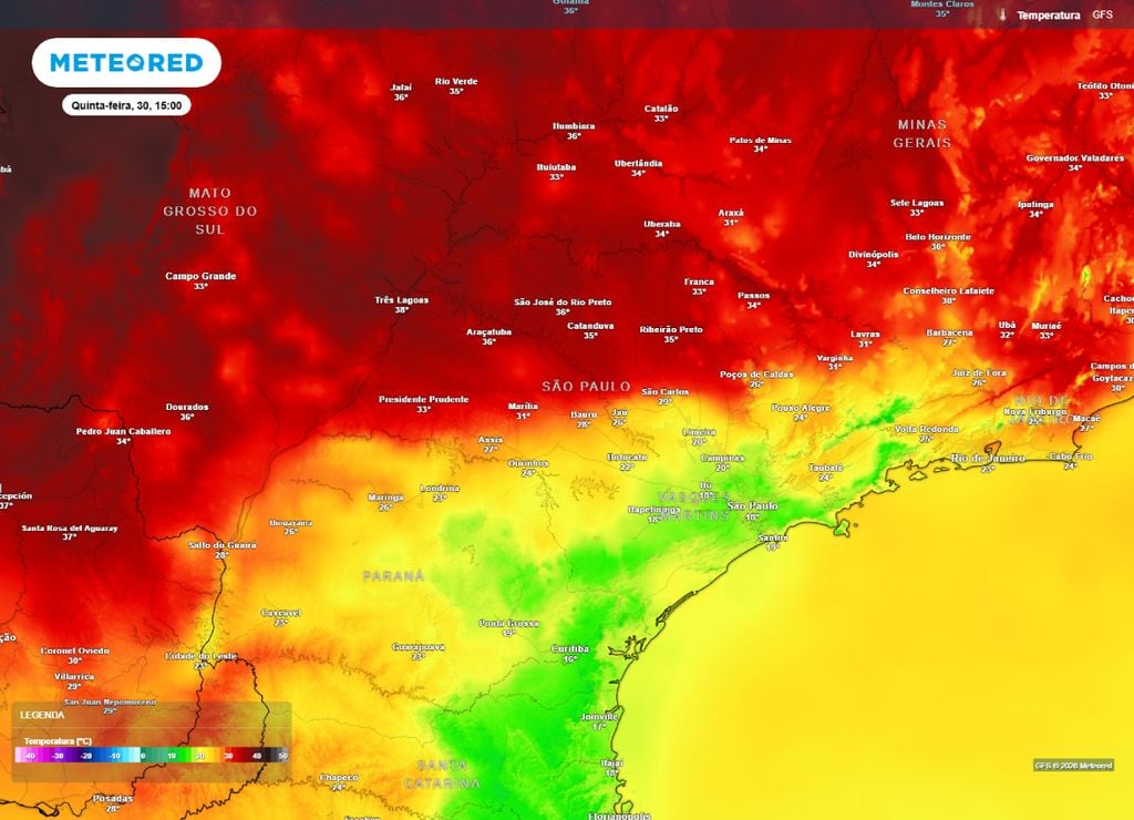Temperatura máxima prevista para quinta-feira, 30 de julho.