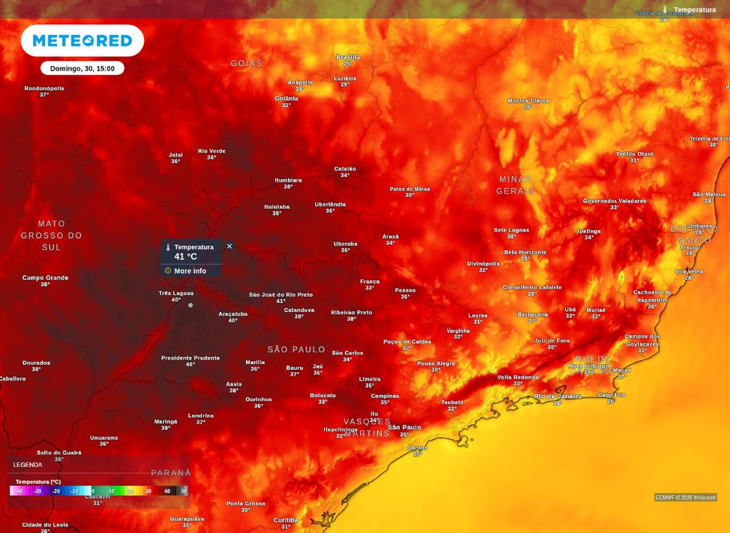 Temperatura máxima prevista para este domingo (30).