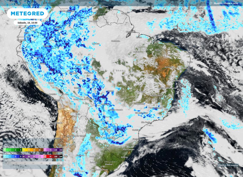 Precipitação e nebulosidade prevista para a tarde de amanha (15). Precipitação e nebulosidade prevista para a tarde de amanha (15).