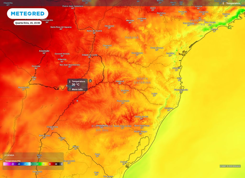Temperatura máxima prevista para esta quarta-feira (15).
