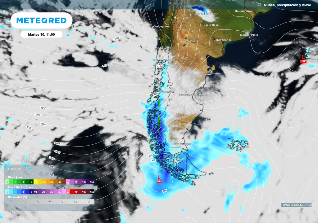 mapa de precipitación y nubes