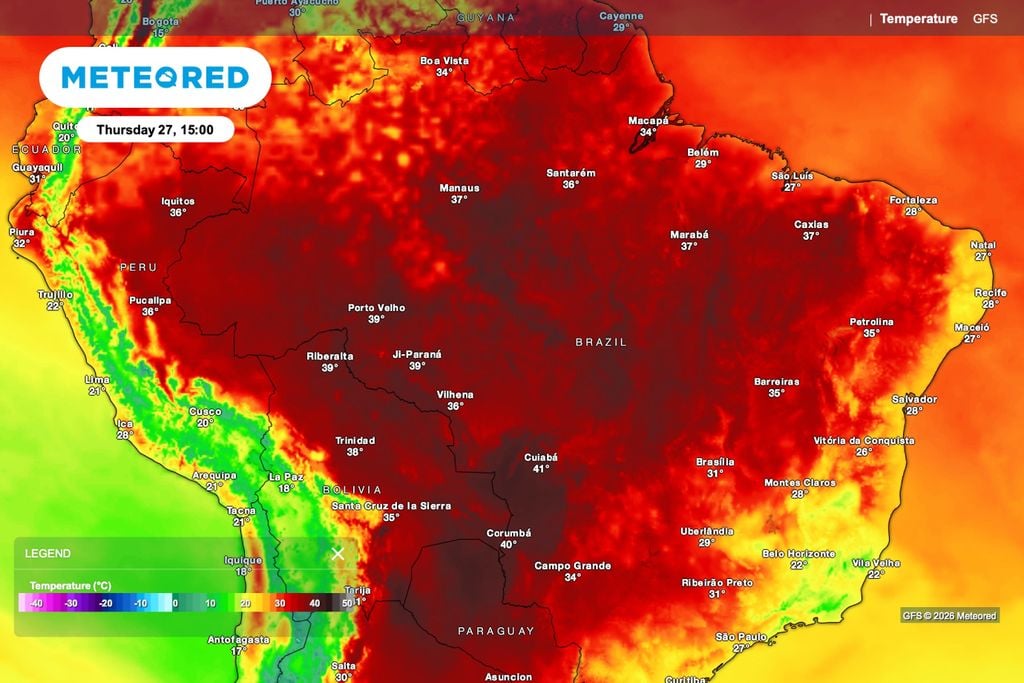 Previsão de temperatura para quinta-feira (27), às 15h.