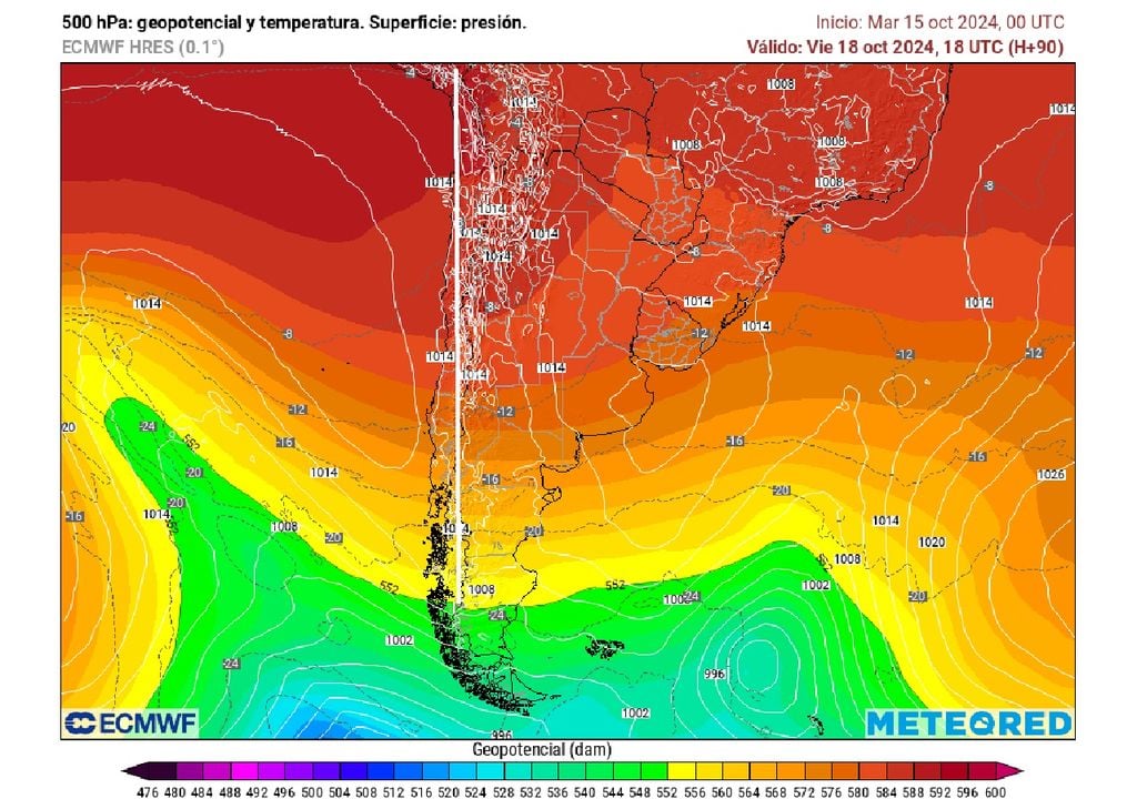 Altura geopotencial 500 hectopascales ECMWF