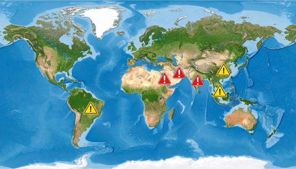 Lugares que presentan mayor riesgos para el año 2050 en color rojo, mientras que para el año 2070 se muestra en amarillo.